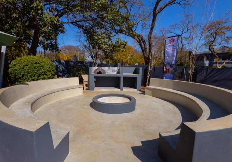 Firepit and garden area